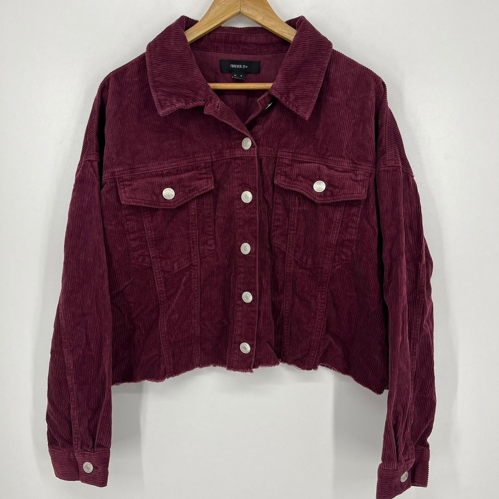 Forever 21+ Women Burgundy Corduroy Cropped Jacket Raw Hem Plus Size 1X